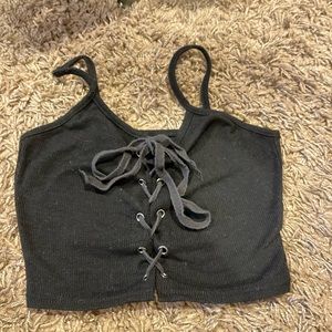 black small/extra small crop top with spaghetti straps + adjustable string ties